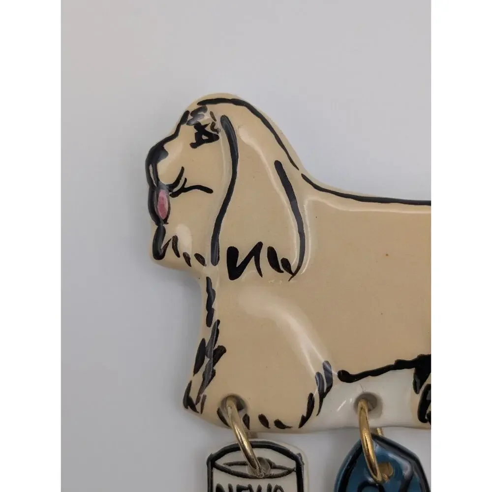 Vintage Signed Carolyn Edlund Ceramic Husky Dog Brooch with Dangles